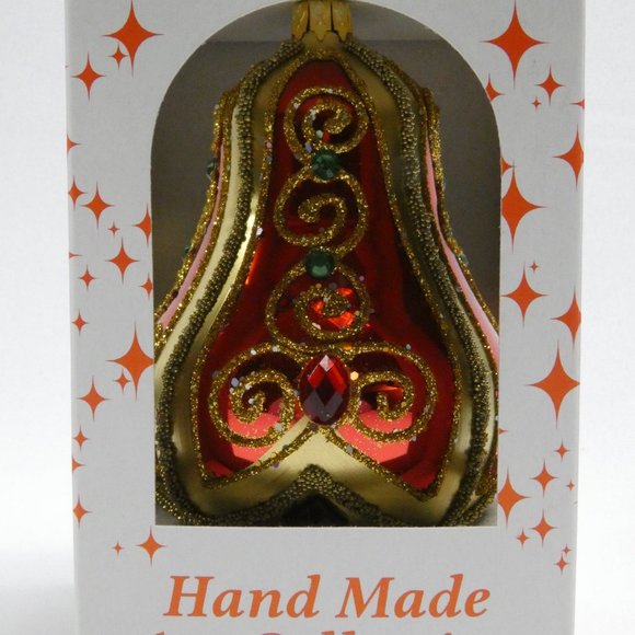 CHRISTMAS BELL Ornament RED 4-Inch Hand Made And Decorated Glass From Poland - Picture 6 of 7